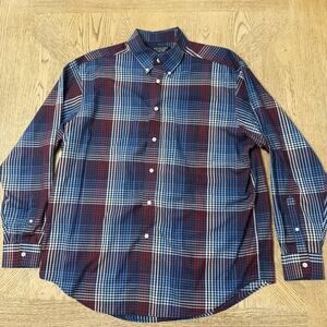 Roundtree &‎ Yorke Easy Care Men’s Large Red Blue Plaid Button Front Shirt
